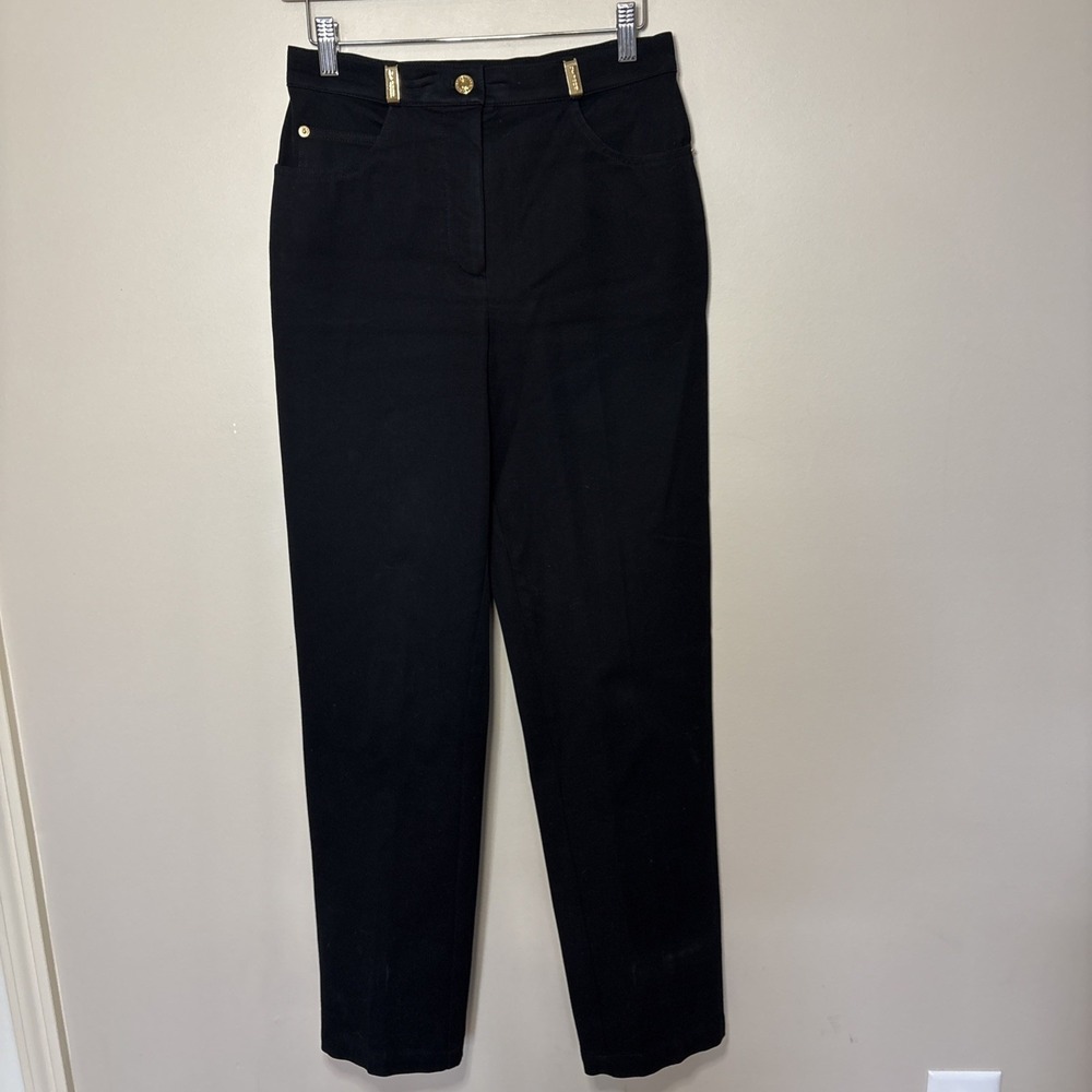 St. John Sport Women's Denim Black Cotton Blend Straight Pants Size 4‎